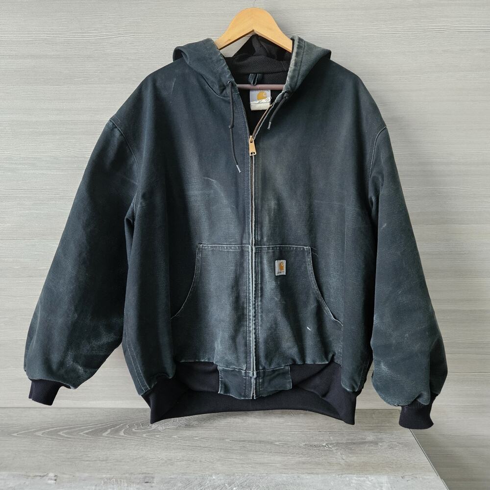 Carhartt Vintage Y2K Distressed Hood Faded‎ Work Jacket Mens Size XXL J131 Black
